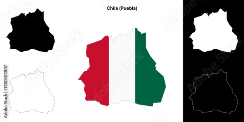 Chila municipality (Puebla) outline map set