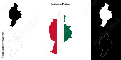 Coatepec municipality (Puebla) outline map set