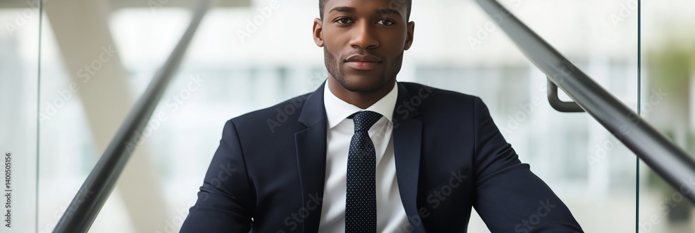 A professional man in a suit presents a confident demeanor.