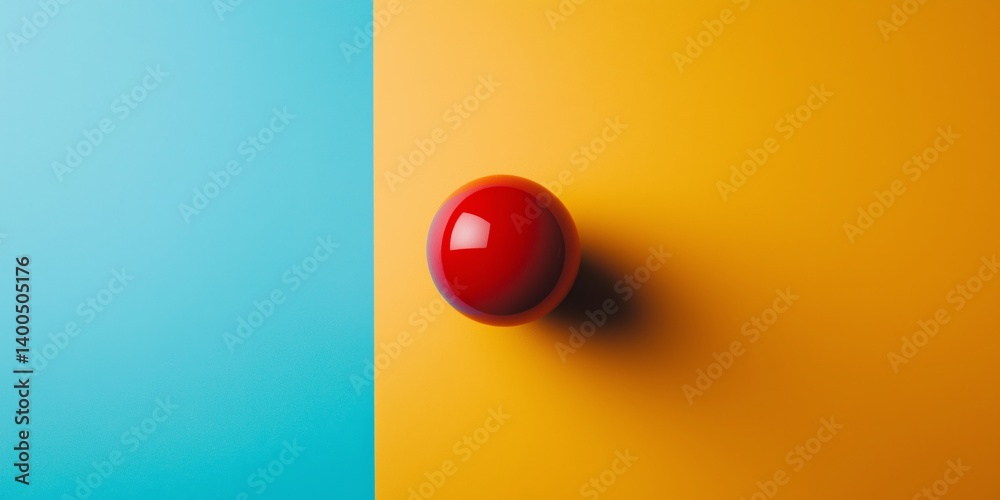 A bright red sphere stands out against two vivid backgrounds.