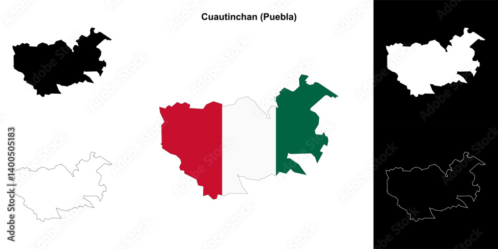 Fototapeta premium Cuautinchan municipality (Puebla) outline map set