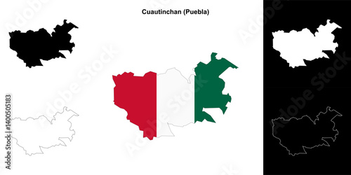 Cuautinchan municipality (Puebla) outline map set