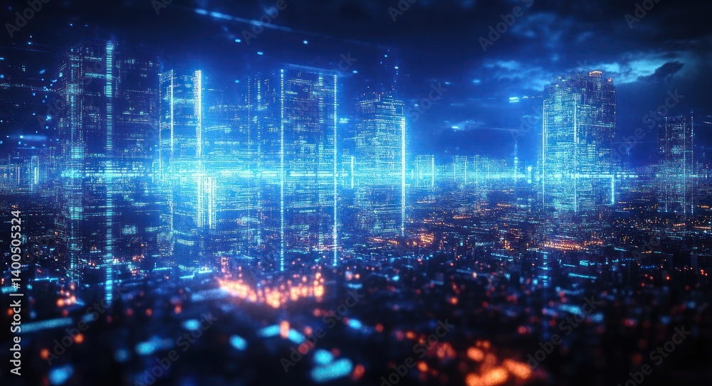 custom made wallpaper toronto digitalFuturistic Digital Cityscape with Cyberpunk Neon Lighting and Data Flow Abstract Illustration