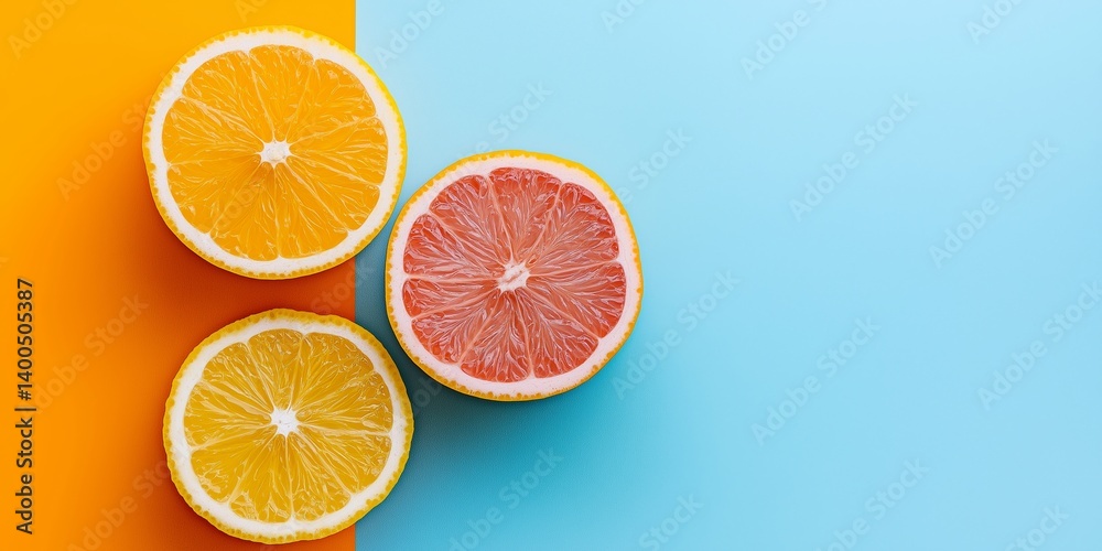 Vibrant slices of citrus fruits contrasting bright colors, creating an eye-catching and refreshing visual appeal.