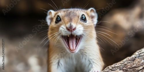 Obraz na płótnie An adorable squirrel with its mouth wide open, showcasing a delightful expression of surprise and joy. w salonie