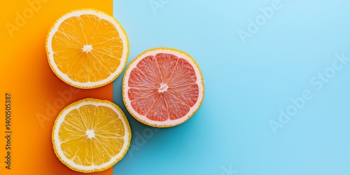 Obraz na płótnie Vibrant slices of citrus fruits contrasting bright colors, creating an eye-catching and refreshing visual appeal. w salonie