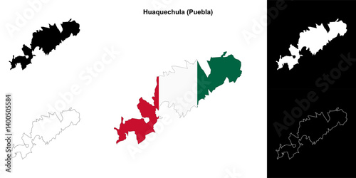 Huaquechula municipality (Puebla) outline map set