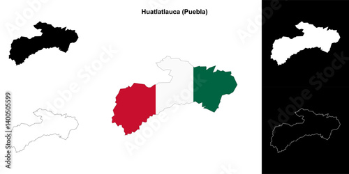 Huatlatlauca municipality (Puebla) outline map set