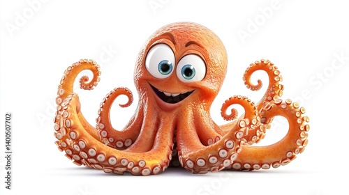Happy cartoon octopus with big eyes and smile.