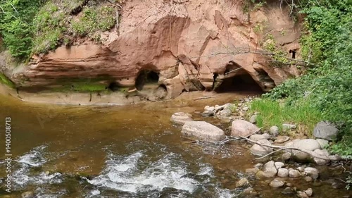 Gauja National Park, red rock outcrops of Zvarte rock.