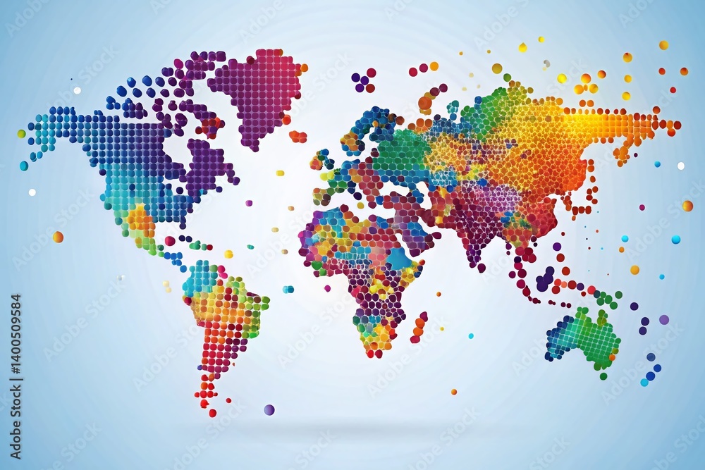 Fototapeta premium Fractured World Map: Generative AI Disruption, Global Connectivity Breakdown