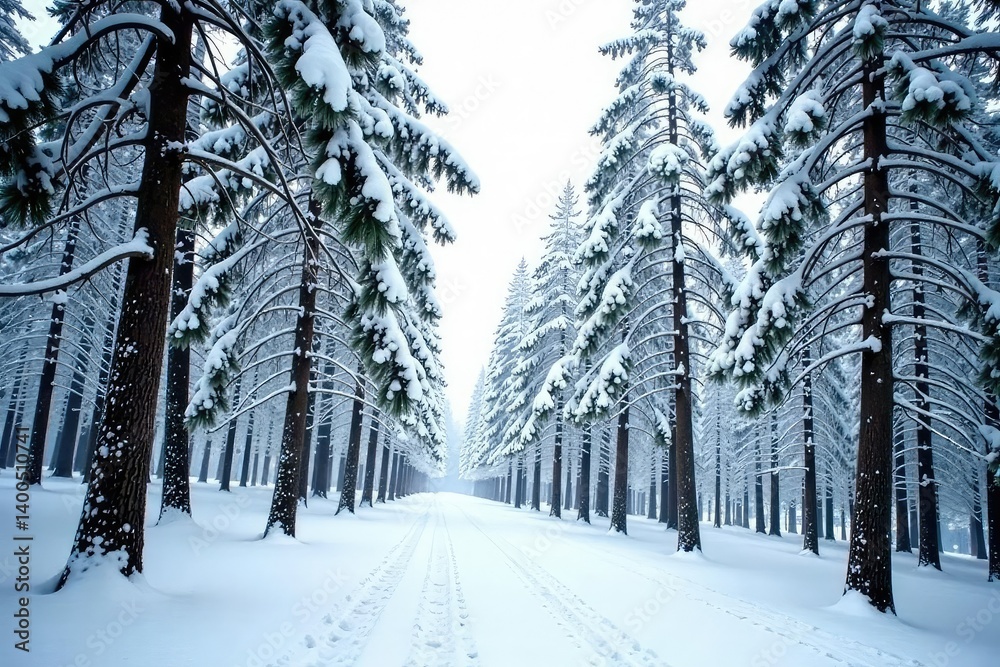 Naklejka premium Snowy forest branches isolated on white background, foliage, winter, wood
