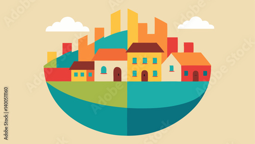 High Population Density A colorful chart showing increased population density in urban areas with s of houses and apartments depicted closely together juxtaposed with empty rural