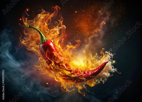 Flaming Hot Chili Pepper Explosion: Spicy Food Surreal Photography