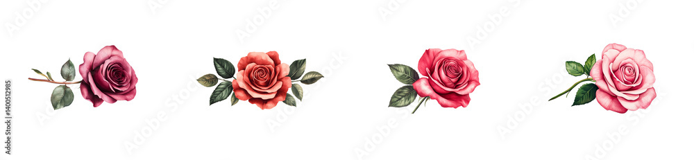Colorful roses in various arrangements on a clear background Colorful roses in various arrangements on a clear background
