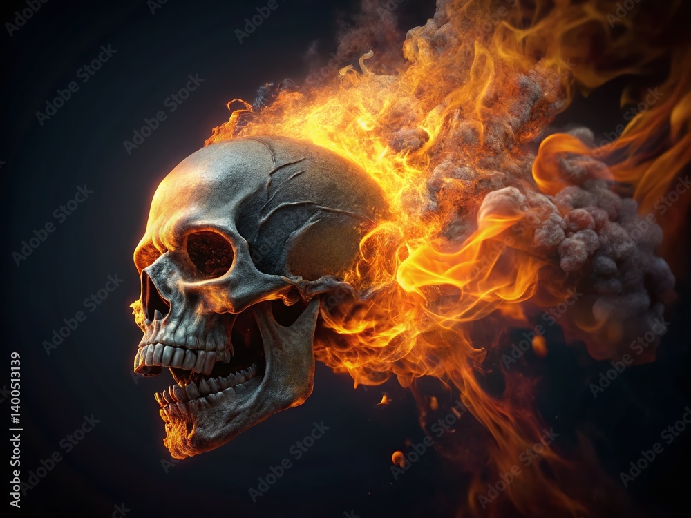 Fiery Skull: AI-Generated Stock Photo of a Burning Skull in Vivid Flames Fiery Skull: AI-Generated Stock Photo of a Burning Skull in Vivid Flames
