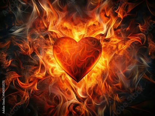 Fiery Heart in Burning Embers: Dramatic Urban Exploration Stock Photo
