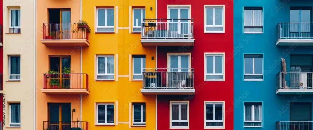 Vibrant Multi-Colored Apartment Building Facade Vibrant Multi-Colored Apartment Building Facade