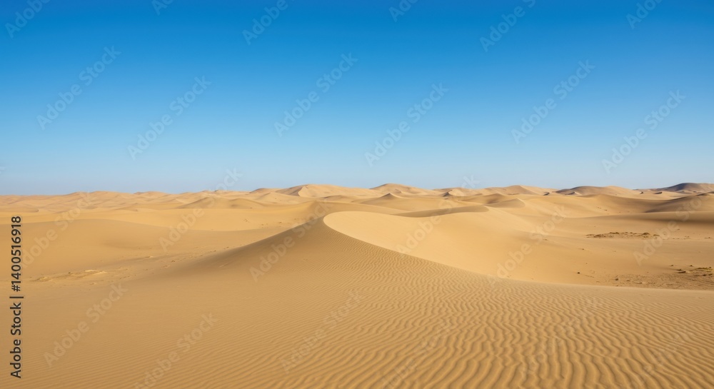Vast, undulating desert landscape under a clear blue sky Vast, undulating desert landscape under a clear blue sky