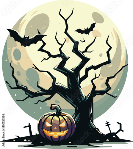 満月とハロウィンの夜のイラスト
