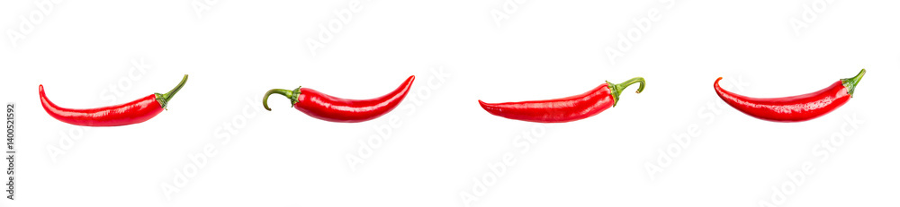 Fresh red chili peppers lined up on a transparent background Fresh red chili peppers lined up on a transparent background