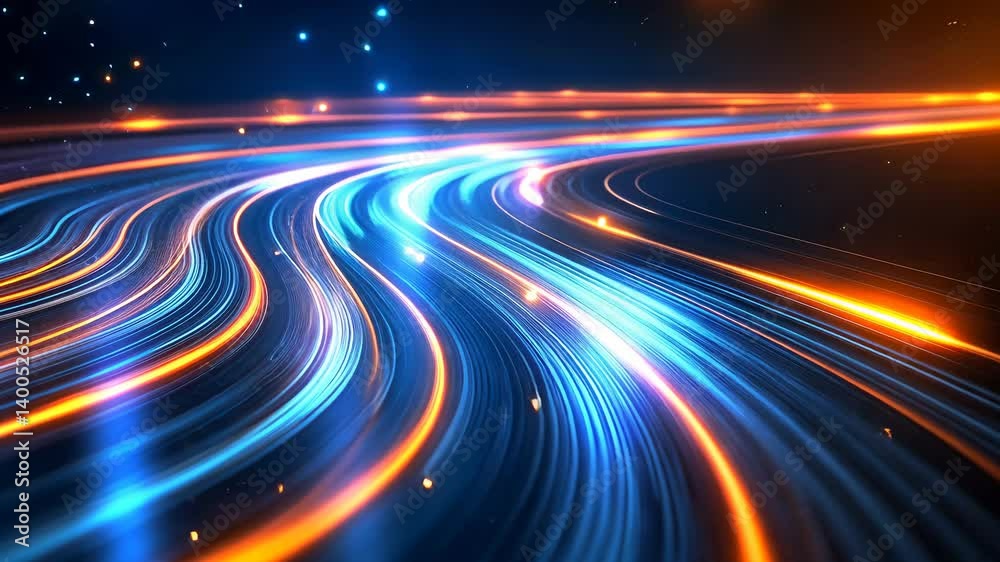 Abstract swirling light trails of blue and orange. Abstract swirling light trails of blue and orange.