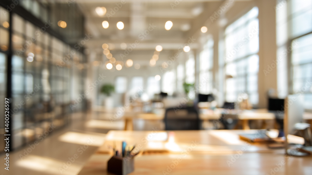 Fototapeta premium blurred background of a bright modern office interior building, interior, corridor, modern, empty.