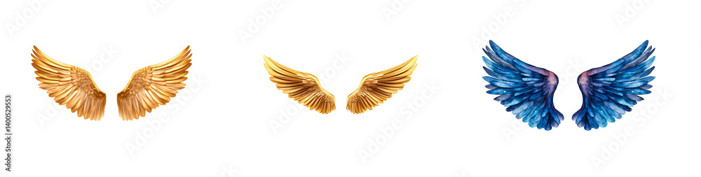 Three sets of decorative wings on a transparent background Three sets of decorative wings on a transparent background