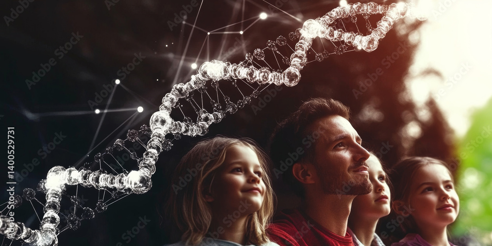 Family portrait showing genetic connections, inherited traits and characteristics passed from parents to children
