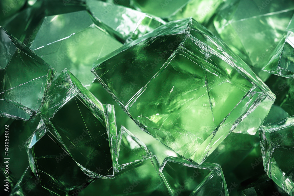 Obraz premium Green glass tiles reflecting sunlight in a modern bathroom, creating a vibrant and peaceful atmosphere.