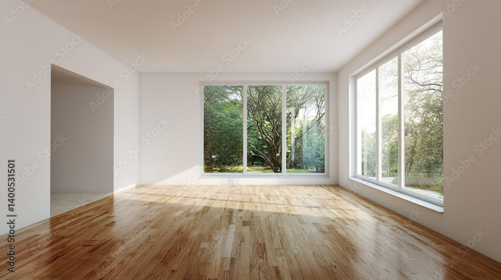 Fototapeta premium Modern living room interior design and concrete texture wall background,Empty wall mockup. Empty room with a white wall and wood floor.