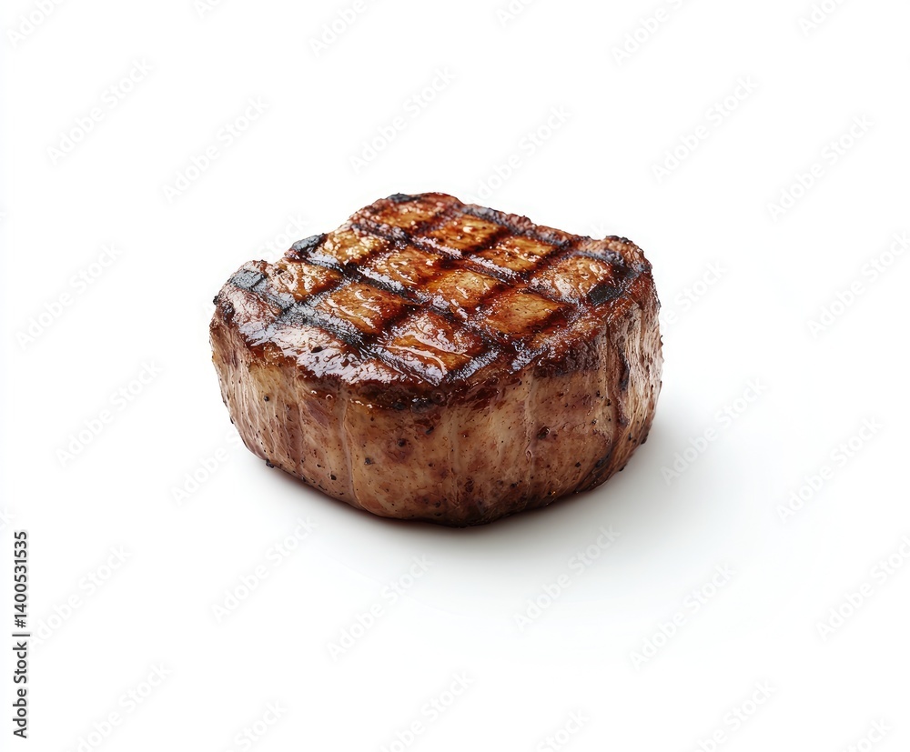 Grilled steak, perfectly seared. A juicy, cooked steak, with grill marks Grilled steak, perfectly seared. A juicy, cooked steak, with grill marks
