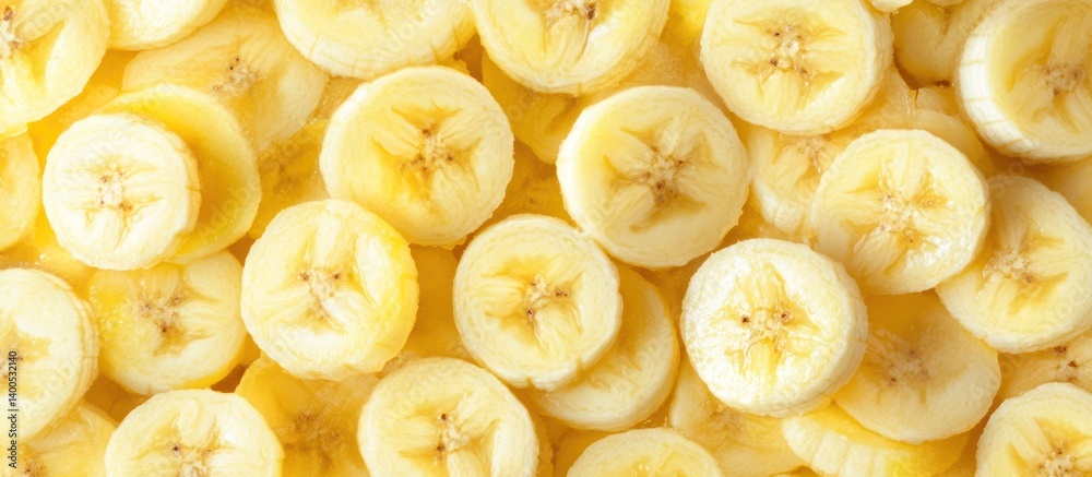A vibrant close-up showcasing a delectable pile of freshly sliced banana pieces A vibrant close-up showcasing a delectable pile of freshly sliced banana pieces