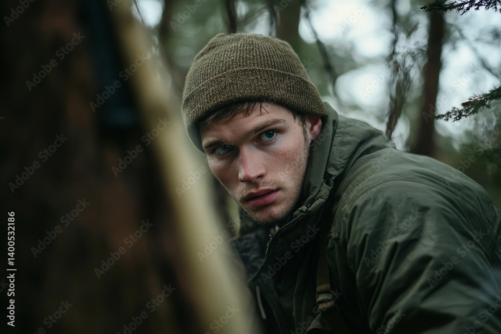 Camping in autumn forest generative AI image