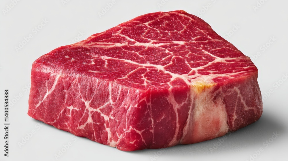 Obraz premium Raw beef steak in bright red color placed centrally on saturated cyan background to emphasize fresh meat quality contrast and culinary focus in isolated food subject photo