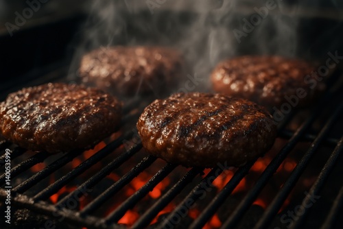 Grilling Burgers Over Charcoal on a Summer Evening Barbecue
