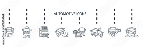 automotive icons set isolated on White Background Flat style design