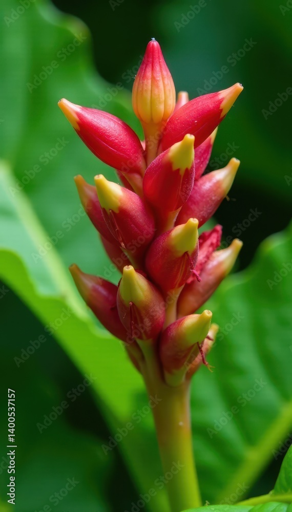 Close-up view of red and green Kangaroo Paw flower on green foliage , foliage, australian native, Anigozanthos Close-up view of red and green Kangaroo Paw flower on green foliage , foliage, australian native, Anigozanthos