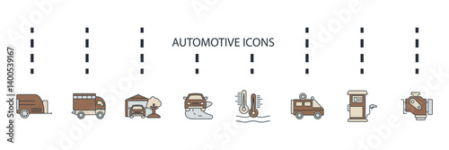 automotive icons set isolated on White Background Flat style design