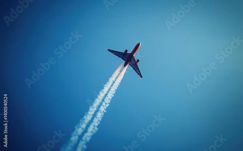 Minimalist Airplane Smoke Trail in High Contrast Blue Sky