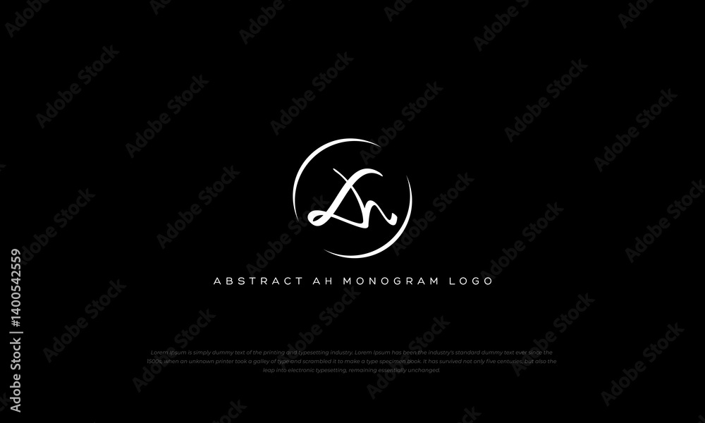 monogram logo letter A and h in abstract circle shape with black background. monogram logo letter A and h in abstract circle shape with black background.