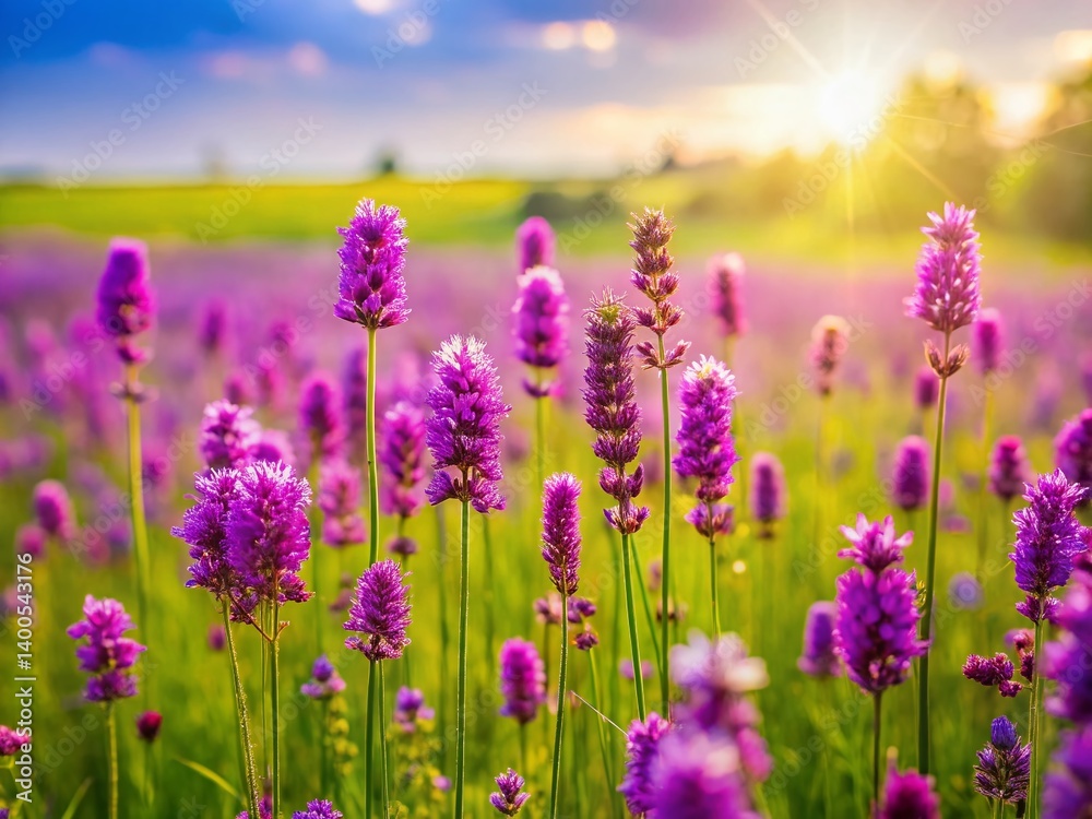 Naklejka premium Early Spring Purple Meadow Flowers, Blooming Wildflowers, Vibrant Nature Photography