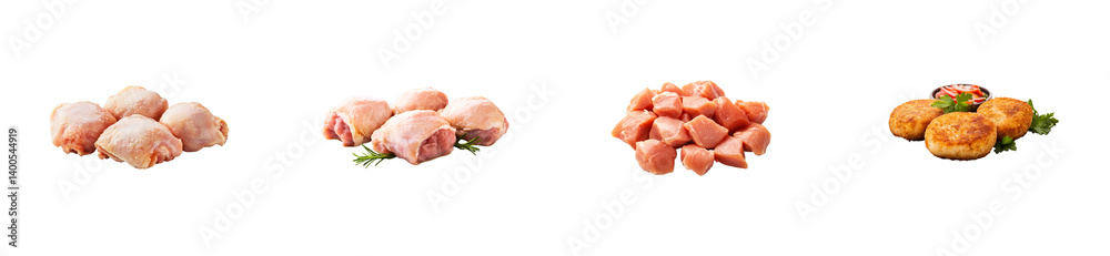 Various cuts of chicken under a transparent background Various cuts of chicken under a transparent background