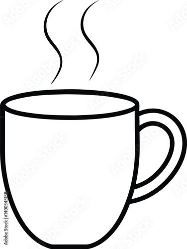 Coffee Mug Outline Line Art Drawing Vector | Drinkware, Café & Beverage Line Icon
