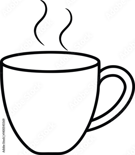 Coffee Mug Outline Line Art Drawing Vector | Drinkware, Café & Beverage Line Icon