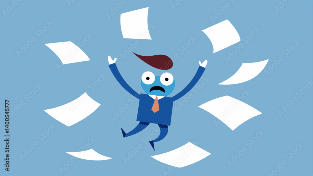 Rescue from Chaos A character who appears frazzled is depicted trying to escape from an avalanche of papers cascading down from above. Their eyes are wide in dismay and they are Rescue from Chaos A character who appears frazzled is depicted trying to escape from an avalanche of papers cascading down from above. Their eyes are wide in dismay and they are