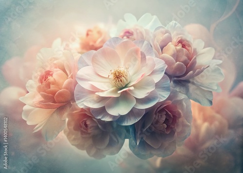 Dreamy Pink Floral Double Exposure Background - Soft Pastel Blossoms