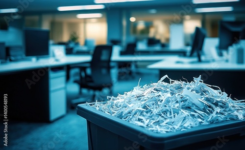 Shredded paper in a bin in modern office background during investigation and antitrust compliance