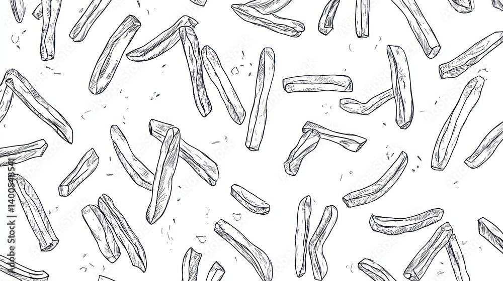 Scattered French Fries Line Art Background Scattered French Fries Line Art Background