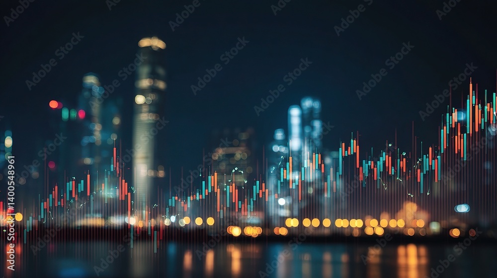 Double Exposure of Night City Skyline with Statistical Visualization Double Exposure of Night City Skyline with Statistical Visualization